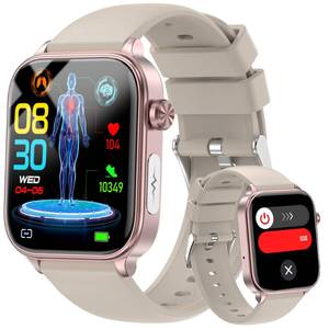 lot 19924 image: hellibito Smart Watch for Men Women (AnswerMake Calls), 1.96 HD Screen Fitness Watch with Blood PressureHeart RateSleepBody TemperatureStress Monitor, SOS Button, IP68 Waterproof (Khaki) - Retail $79