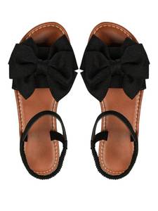 lot 19932 image: GORGLITTER Womens Bow Summer Dress Sandals 2026 Slingback Flats Dressy Vacation Slip On Slides Shoes Black 6.5 - Retail $30