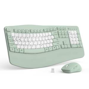 lot 19939 image: Wireless Keyboard and Mouse Combo,2.4G Full Size Wave Keys Ergonomic Keyboard with Wrist Rest for Natural Typing, 3 DPI Adjustable Ergonomic Mouse for ComputerLaptopWindowsMac (Avocado Green-B) - Retail $40