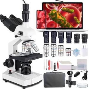 lot 19940 image: Poothoh Compound Trinocular Microscope, 40X-5000X Magnification, Research Grade Professional Microscope with USB Camera and Mechanical Stage, Microscope for Adults - Retail $230