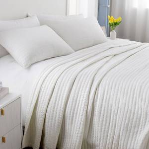 lot 19941 image: Queen Quilt Set �� 90x90 Soft Washed Lightweight Bedspread with Multi-Lock Quilting, Minimalist Nordic Bedding, All-Season Quilt for Spring, Summer & Fall (1 Quilt  2 Pillow Shams), Cream White - Retail $56