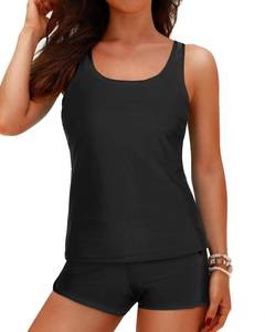 lot 19945 image: Tempt Me Women Two Piece Tankini Swimsuits - Swimsuits with Pockets Shorts Tummy Control Bathing Suit Athletic Swimwear Black M - Retail $20