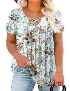 lot 19946 image: Magritta Womens Short Sleeve Shirts Swing Tunic Tops To Wear With Leggings Basic T-Shirt Plus Size White Blue 4XL - Retail $13