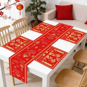 lot 19969 image: YVAINE 5Pcs Chinese New Year Decorations 2026 Lunar New Year Placemats and Table Runner, Spring Festival Kitchen Dining Red Gold Disposable Burlap Table Decoratio for Year of The Horse Party Supplies - Retail $15