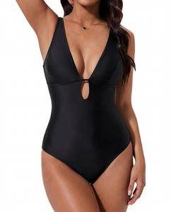 lot 19970 image: SUUKSESS Women Sexy One Piece Tummy Control Swimsuit Deep V Neck Slimming Swimwear 2025 Cutout O Ring Backless Bathing Suit (Black,Medium) - Retail $36
