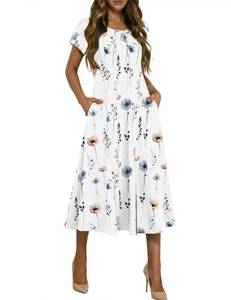 lot 19982 image: HOTOUCH Summer Midi Dresses for Women 2026 Boho Dresses White Floral Dress Womens Spring Dress Casual Pleated Sundress, White Floral 01,L - Retail $30