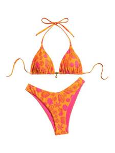 lot 19987 image: BEAUDRM Womens 2 Piece Bathing Suit Y2K Seashell String Triangle Thong Bikini Set Boho Swimwear Beach Outfits Orange Large