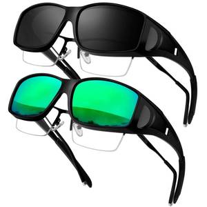 lot 19994 image: KANASTAL Fit Over Sunglasses with Polarized and UV400, Over Glasses Sunglasses for Men Women, Fashion Unisex Wrap Aroun Shades (Matte BlackBlackMatte BlackMirror Green) - Retail $20