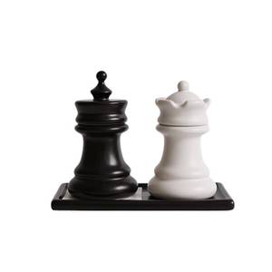 lot 20005 image: King and Queen Chess Piece Qtip Holder Bathroom Set, Novelty Ceramic Storage Containers for Toothpicks, Cotton Swabs, Floss - Elegant Desk Decor, Unique Gift for Chess Lovers - Retail $35