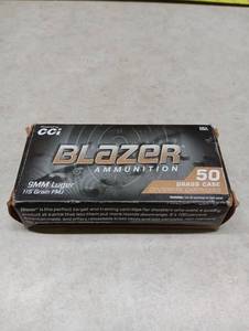 lot 143 image: CCI Blazer 9mm Luger 115 Grain FMJ Ammunition Box - missing rounds