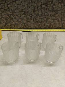 lot 159 image: Set of 6 Clear Glass Coffee Mugs with Ribbed Pattern