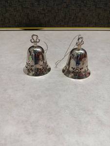 lot 200 image: Silver Christmas Bell Ornaments with Holly Pattern