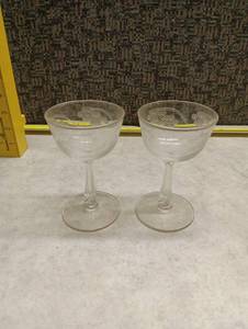 lot 203 image: Etched Glass Champagne Coupe Set of 2