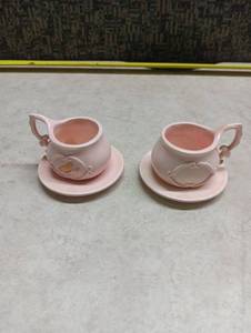 lot 205 image: Pink Ceramic Tea Cup and Saucer Set with Butterfly Design