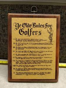 lot 252 image: Ye Olde Rules for Golfers Wood Wall Plaque
