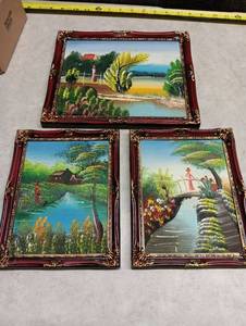 lot 255 image: Set of 3 Hand-Painted Landscape Oil Paintings in Ornate Frames