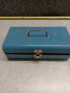 lot 256 image: Blue Metal Tool Box with Plumbing Soldering Supplies