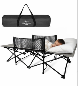 lot 19463 image: Toddler Cot Bed Kids Travel Camping and Portable Folding Cot, Great for Outdoors and Young Guests at Home. Comfortable Sleeping Bed Easy to Store and Use (Black) - Retail $149