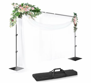 lot 19465 image: Backdrop Stand, 8.5ft Height 10ft Width Adjustable Photography Background Support Poles with Heavy Duty Flat Base, Photo Metal Steel Pipe and Drape Frame Kit for Parties Birthday Wedding - Black - Retail $89
