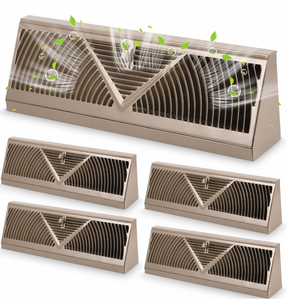 lot 19471 image: 4 Pcs Baseboard Register Vent 18 Inch Duct Opening Size Baseboard Vent Covers Baseboard Diffuser Adjustable Corner Baseboard Return Air Grille for Home Floor Wall Air Flow Control(Brown) - Retail $65