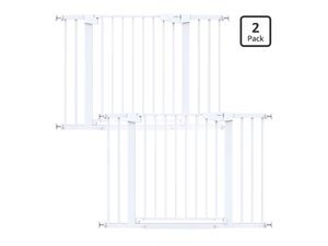 lot 19477 image: 2 Pack 29.7-46 Baby Gate for Stairs, Moms Choice Awards Winner-Auto Close Dog Gate for doorways, Easy Install Pressure Mounted Pet Gates indoor, Easy Walk Thru Wide Safety Gate for Dog, White - Retail $175