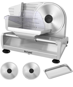 lot 19481 image: Meat Slicer, 200W Meat Slicer Machine for Home, DC Motor Quiet Deli Slicer with 2 Removable 7.5 Stainless Steel Blades, Adjustable Dial for 0-15mm, Electric Food Slicer for Meat, Cheese, Bread - Retail $129