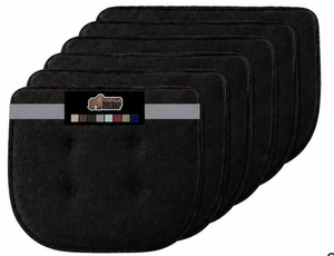 lot 19487 image: Slip Resistant Chair Cushions, No Ties Required, Set of 6 Memory Foam Pads for Dining Room, Kitchen Table, Office, Rocking Chairs, Plush Seat Cover Cushion Pad, Home Decor, 16x17 Black - Retail $79
