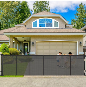 lot 19495 image: 250 Reinforced Extra Wide Baby Gate Retractable Dog Gate, 21ft Extra Long Baby Gate Retractable Gates for Dogs, 48 Extra Tall Pet Gate Retractable Fence Outdoor Gate for DeckGaragePatio, Black - Retail $189