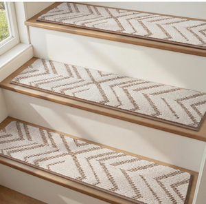 lot 19508 image: Stair Treads Non Slip 15 PCS, 3D Peel and Stick Stair Treads for Wooden Steps Indoor, Residue-Free Adhesive Stair Runner for Kids, Elders & Pets, Washable Carpet for Stairs,8x30,Brown - Retail $69