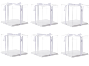 lot 19513 image: 14x14x12inch clear cake box with ribbon,12inch14inch tall cake boxes for tiered cakes,layer cake carrier,disposable cake containers for wedding birthday party and gift display-White - Retail $49