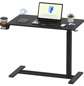 lot 19514 image: H7 Adjustable Overbed Bedside Table with Wheels Pneumatic Mobile Standing Desk Laptop Desk Rolling Computer Cart Movable Overbed Tables Hospital Home Use(27.6 W x 15.7 D, Black Table) - Retail $75
