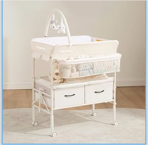 lot 19516 image: Baby Changing Table, Maydolly Portable Foldable Changing Table, Waterproof Diaper Changing Station, Adjustable Height Changing Station, Mobile Nursery for Newborn and Infant - Retail $159