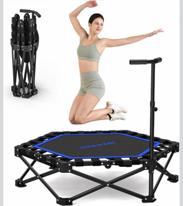 lot 19517 image: 42 Foldable Mini Trampoline, Rebounder Trampoline with Adjustable Foam Handle, Fitness Trampoline for Indoor, Outdoor, Home Gym,Max Load 460lbs - Retail $139