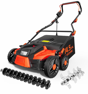 lot 19524 image: 2026 Upgrade 16-Inch 15.5 Amp 2-in-1 Electric Dethatcher and Scarifier with 14.5-Gallon Collection Bag, Lawn Dethatcher with 5-Position Depth Adjustment, Keeps Lawn Healthy - Orange - Retail $259