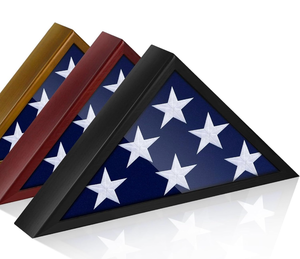 lot 19529 image: Glass Front Flag Display Case for 5 x 9.5 Folded Burial Flag, Black Solid Wood Frame, Wall Mount Military Flag Box Display Case for Veterans Black - Retail $49