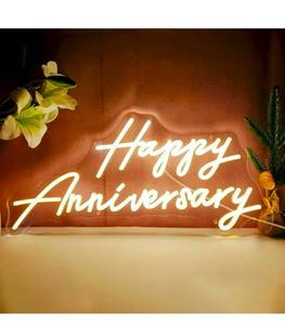 lot 19534 image: 20X10 Inch Large Happy Anniversary Neon Sign, USB Powered Lights Sign, LED Celebratory Neon Lights Sign for Wedding Anniversary Party, Lights Up for Home, Bar, Shop, Warm White - Retail $49