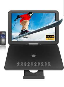 lot 19536 image: 19.6 Portable DVD Player with 17.6���� Large HD Screen, 4-5Hrs Play, DVD Player Portable with Dual Speaker, Last Memory, Support SYNC TVUSBSD Card, Play All Discs Format, Black - Retail $149