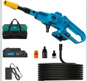 lot 19541 image: Cordless Pressure Washer, 750 PSI Portable Electric Cleaner with 4.0Ah 20V Battery and Charger, 6 in 1 Pressure Washer Gun, 3 Speed, Portable Car Cleaner - Retail $0