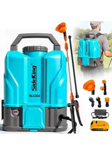 lot 19544 image: 4.2 Gallon Battery Powered Backpack Sprayer, 120 PSI Powerful Electric Sprayer Compatible with DeWalt 20V Battery, Max 1.0 GPM, 5 Nozzles & 2 Spray Wands for Lawn, Yard, Weed & Pest Control - Retail $119