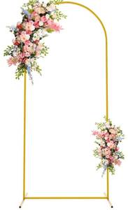 lot 19545 image: 6FT Metal Arch Backdrop Stand Gold Arched Backdrop Frame for Wedding Party Ceremony Birthday Bridal Baby Shower Garden Floral Balloon Arch Decoration - Retail $0