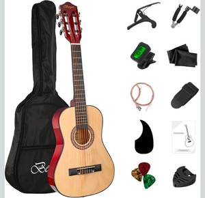 lot 19547 image: 30 Wood Acoustic Guitar with Case,guitar book and Accessories for KidsGirlsBoysBeginners (Natural) - Retail $49