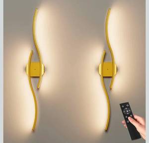 lot 19549 image: Battery Operated Wall Sconces Set of Two, Wireless Wall Sconce with Remote Control, Gold Rechargeable Sconces 3000K-6500K, RGB Dimmable Wall Lights for Living Room, Hallway, Bedroom - Retail $119