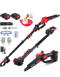 lot 19551 image: 2-IN-1 Cordless Pole Saw and Mini Chainsaw, 8 Inch Brushless Electric Pole Saws for Tree Trimming, Auto Oiling,15ft Max Extension Pole Chainsaw with 2  2000mAh Batteries for Branch Cutting - Retail $89