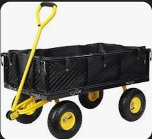 lot 19564 image: SUNNYFEEL 500 Lbs Capacity Heavy Duty Mesh Steel Garden Cart,Folding Utility Cart with Removable Side Nets, Non-Slip Rubber Base, Black & Yellow,Upgraded Version - Retail $169