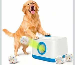 lot 19567 image: Automatic Dog Ball Launcher, AutoManual Paw-Activated Dog Ball Thrower, 3 Adjustable Distances Rechargeable Interactive Dog Toy, Indoor Outdoor Self Play Pet Toy with 4 Chew-Resistant Balls - Retail $129
