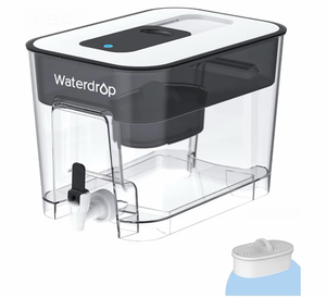 lot 19593 image: WFD-22L Large Water Filter Dispenser, 40-Cup Water Filter Pitcher, 200-Gallon Long-Life, Reduces Chlorine, PFOAPFOS and More, BPA Free, Black - Retail $45
