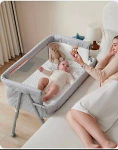 lot 19605 image: AirClub Bedside Sleeper Bassinet for Newborns Adjustable Height Breathable - light Grey- Recalled Item - Retail $135