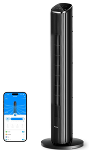lot 19611 image: Black Tower Fan for Bedroom, 36 Smart Floor Fan with AppVoice Control, Temperature Sensor, 5 Modes 8 Speeds(25fts), 29dB Quiet Oscillating Fan for Office, 24H Timer, Auto Cooling - Retail $99