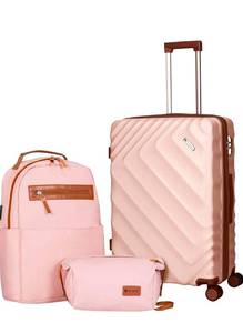 lot 19649 image: 3 piece Luggage Set Expandable Suitcase 22x14x9 Airline Approved Carry on, ABS Hard Case Suitcases with Spinner Wheels, TSA Lock, (Pink, 3 Piece Sets(20BPTB)) - Retail $89