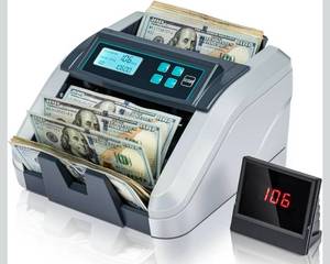 lot 19656 image: IMC51 Money Counter Machine Count Value, AddBatchAdd Value Mode Bill Counter, UVMGIRMT Detection, USD only Cash Counter,1100 Billsmin, Money Counting Machine with LCD Display (Gray) - Retail $99
